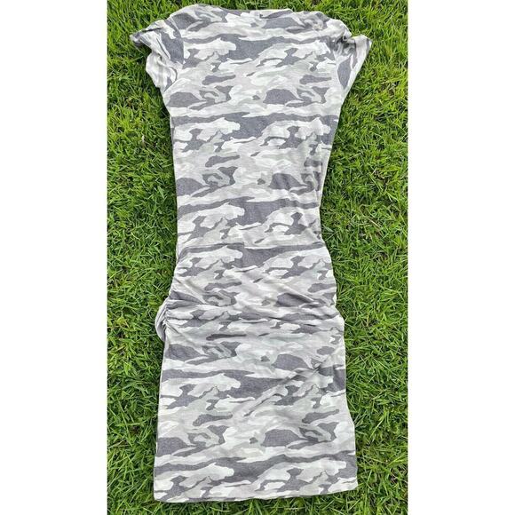 Monrow Sz M Olive Green Camo Ruched Fitted Poly Cotton Rayon Dress - Picture 5 of 6